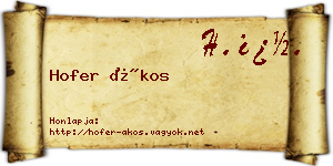 Hofer Ákos névjegykártya